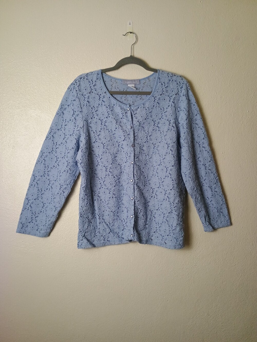 Modern Soul Large Light Blue Lace Button-Front Cardigan - Vintage
